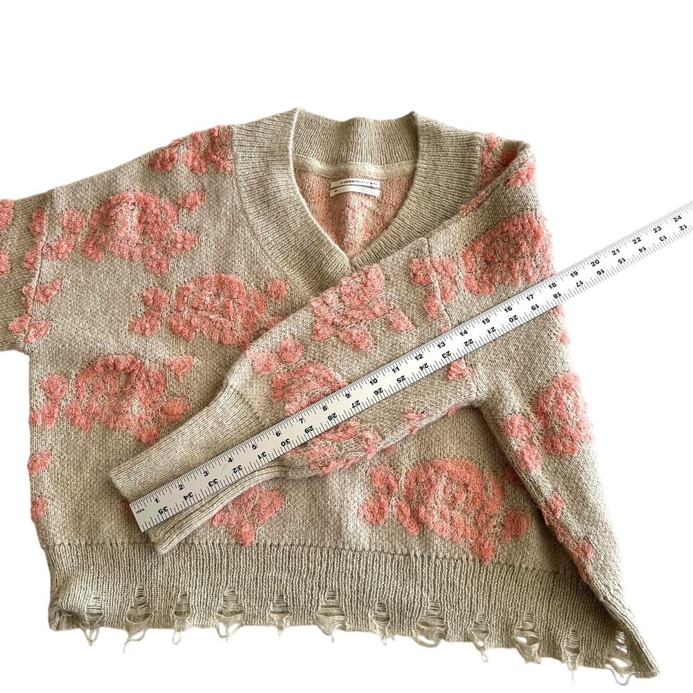 by Anthropologie Luclia Distressed‎ Hem Boxy Floral Intarsia V Neck Sweater S P - Picture 8 of 8